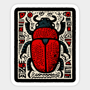 Egyptian Scarab Beetle - Ancient Hieroglyph Linocut Sticker
